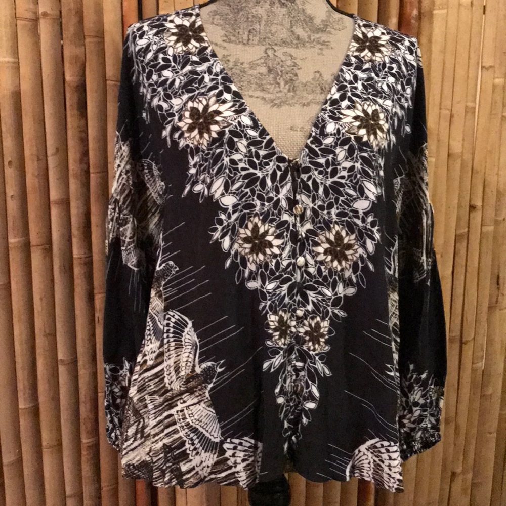 Flowy Free People Blouse with Sparrow and flowers